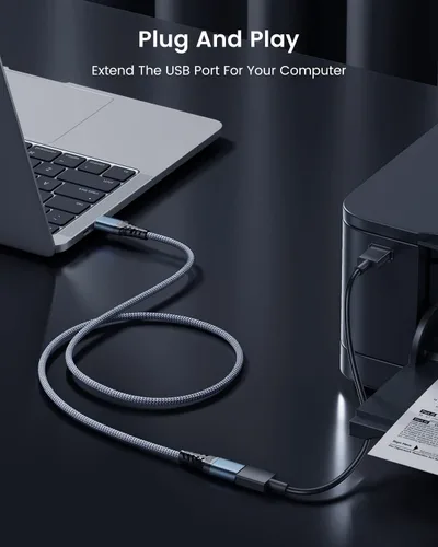 Vista 4 de ANDTOBO Cable de extensión USB de 3.3 pies, USB 3.0 tipo A, macho a hembra, cables extensores de transferencia de datos de alta velocidad de 5 Gbps