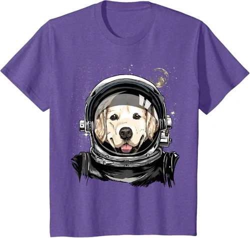 Vista 41 de Camiseta para amantes de los perros de los astronautas del espacio exterior Golden Retriever Lover, Negro