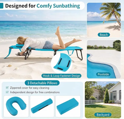 Vista 5 de GYMAX Silla bronceadora, sillas plegables con orificio para la cara y funda, asa de transporte de almohada extraíble, portátil, compacta, diseño al