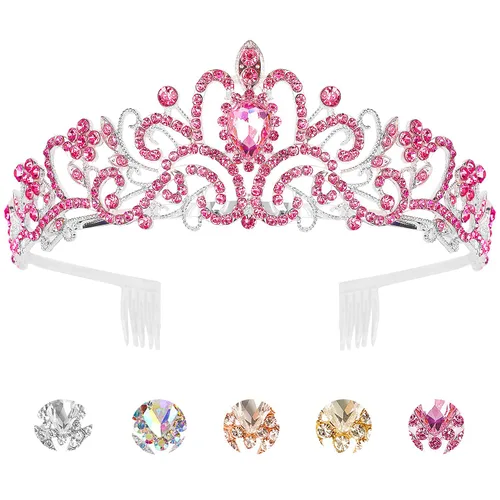 Vista 12 de KICOSY 296 956 Tiara y Coronas para Mujeres, 1 unidad (paquete de 1), Cristal Diamante falso A Sliver-AB