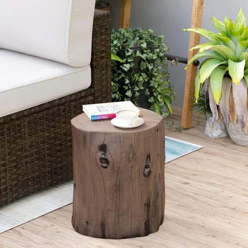 Vista 5 de HOMPUS Mesa auxiliar de hormigón para exteriores, mesa redonda moderna de tocón de árbol Taburete de jardín con extremo de madera sintética