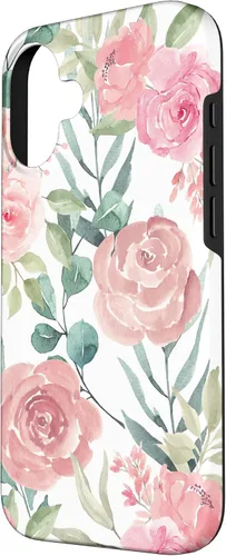 Vista 2 de iPhone 16 Pastel Pink Flower Print - Watercolor Floral Petals Blossom Case