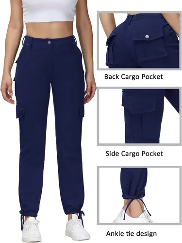 Vista 5 de Dafensi Cargo Pants for Women High Waisted Casual Joggers Pants Adjustable Waist Hiking Cargos with 6 Pockets