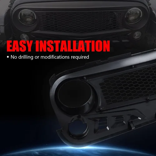 Vista 4 de Parrilla delantera con rejilla negra mate para Jeep Wrangler 2007-2018 Rubicon Sahara Sport JK JKU (Challenger)
