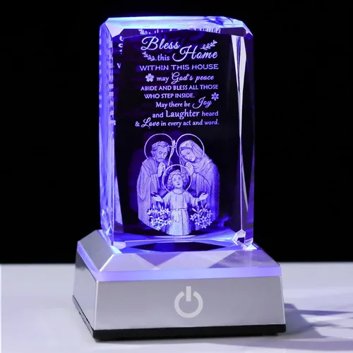 Vista 18 de Movdyka Estatua de Jesús de Cristal 3D Regalos Cristianos para Mujeres y Hombres, Regalos Religiosos con Grabado Láser para Amigos, Mamá, Papá
