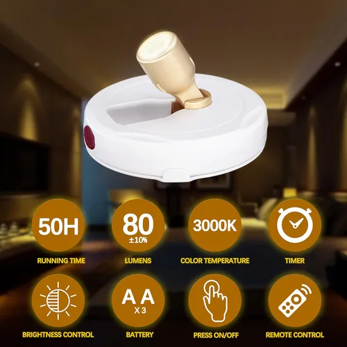 Vista 4 de Focos que funcionan con pilas, luz de imagen inalámbrica, iluminación de acento regulable, luces LED inalámbricas, luces adhesivas con control