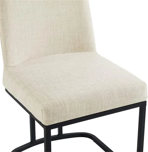 Vista 7 de Modway Amplify Sled - Silla auxiliar de comedor de tela tapizada con base de trineo, color negro y beige, 22 x 19 x 32 pulgadas