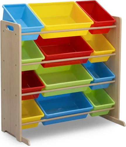 Vista 7 de Delta Children Organizador de almacenamiento de juguetes para niños con 12 contenedores de plástico, certificado Greenguard Gold, gris/azul