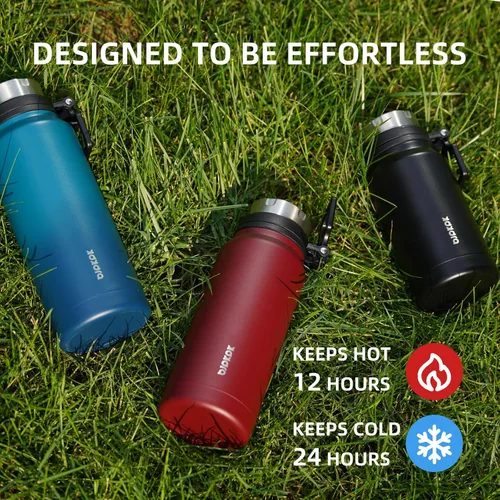 Vista 2 de BJPKPK Botella de agua aislada de 24 onzas con asa, sin BPA, botella térmica de viaje de acero inoxidable reutilizable, botella de agua grande, Negro