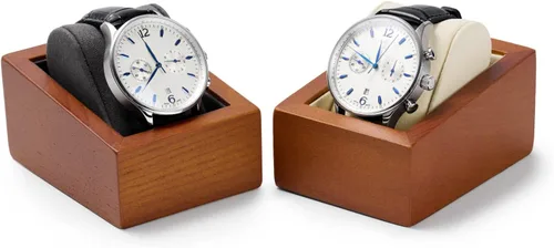 Vista 4 de Oirv - Soporte de madera maciza para reloj, soporte para reloj con almohada (cuadrado individual, blanco cremoso)