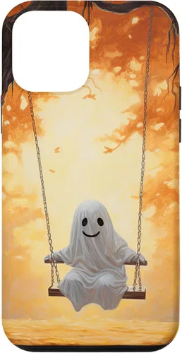 Vista 12 de iPhone 15 Cute Ghost On A Swing Haunted Forest Spooky Autumn Case