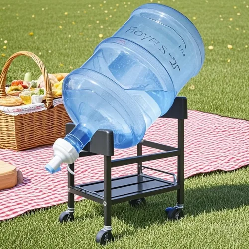 Vista 2 de Soporte para jarra de agua de 5 galones con ruedas y estante de almacenamiento, estante dispensador Heavy duty metal stand with 4 casters. 2.15