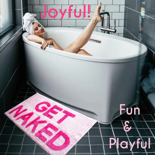Vista 6 de Evovee Alfombra de baño con texto en inglés «Get Naked», divertida y bonita, tapete de baño con texto «Get Nake», divertido y bonito