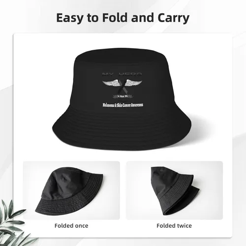 Vista 4 de My Hero is Now My Angel Melanoma & Skin Cancer Awareness Bucket Hats Double-Woven for WomenMen Adult Fisherman's Hat Sun Cap Packable Outdoor