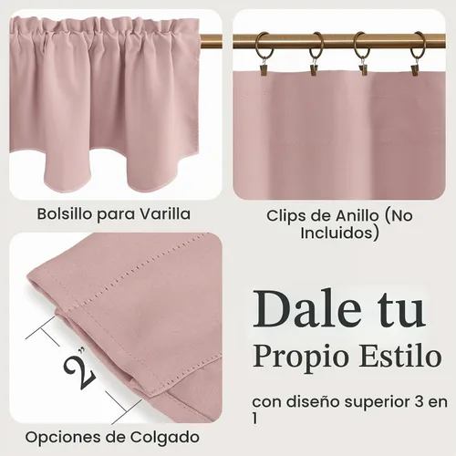Vista 3 de NICETOWN Cenefa opaca para dormitorio festoneada con bolsillo para barra de 52 x 18 pulgadas, cortina de ventana para habitación de niñas/guardería