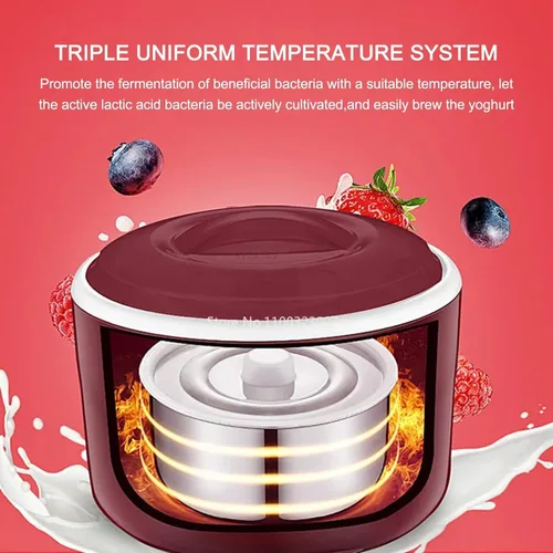 Vista 3 de Máquina automática de yogurt, máquina compacta para hacer yogur griego con control de temperatura constante, recipiente de acero inoxidable, 1