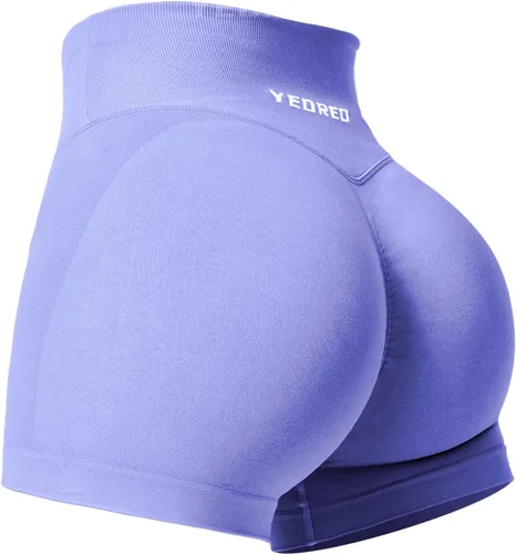 Vista 5 de YEOREO - Pantalones cortos de entrenamiento Scrunch Butt para mujer, 3.5 pulgadas, sin costuras, cintura cruzada en forma de V, para hacer deportes