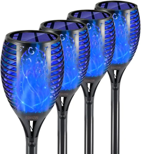 Vista 10 de EOYIZW Luces solares para exteriores, paquete de 4 unidades de 99 luces LED moradas de alta calidad para decoración de Halloween, luces solares IP65