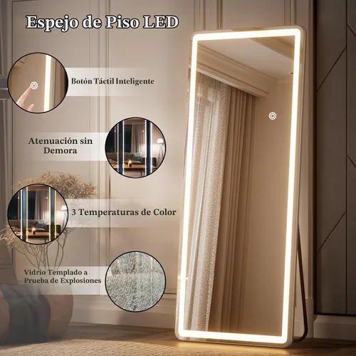 Vista 4 de Espejo de cuerpo de piso de longitud completa LED regulable de 3 colores de 56 x 20 pulgadas