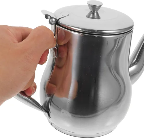 Vista 4 de Olla de aceite de acero inoxidable para jarabe, contenedor de grasa, contenedor de crema, dispensador de aceite con tapa, olla de aceite