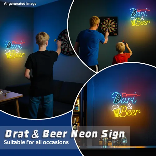 Vista 6 de CoolGift Mart Luz de Neón de Dardos de Cerveza, Letrero de Pared LED de Neón Regulable Alimentado por USB, Decoraciones para Dormitorio Cueva