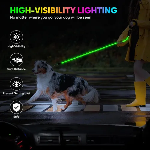 Vista 5 de YFbrite Correa de perro de 4 pies iluminada con 15 modos de parpadeo - Correa de perro LED súper brillante para perros pequeños, medianos y grandes