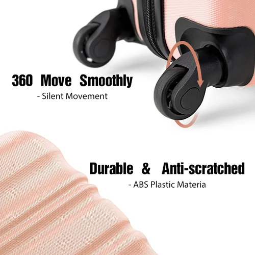 Vista 3 de LONG VACATION Juego de equipaje de 4 piezas de ABS hardshell TSA Lock Spinner Ruedas equipaje de mano en maleta, Rosado, Abs Hardshell Tsa Lock