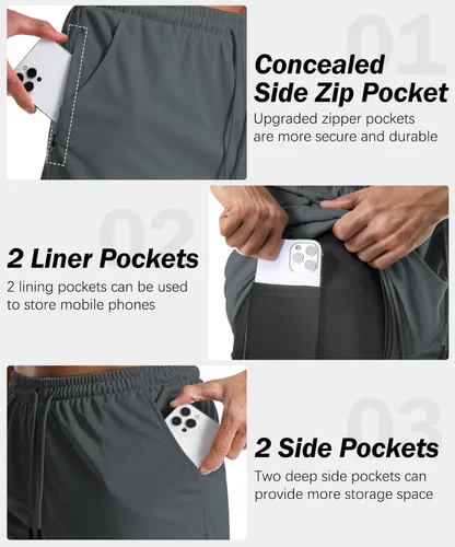 Vista 4 de Aolesy Pantalones cortos de gimnasio para hombre con forro de 5 pulgadas7 pulgadas, ligeros, pantalones cortos de malla para entrenamiento atlético