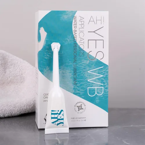 Vista 5 de AH! YES WB- Lubricante personal orgánico a base de agua con aloe vera, pH equilibrado, x6 aplicaciones 0.17 fl oz