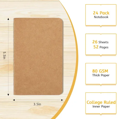 Vista 2 de Oucaru Cuaderno de Bolsillo de 24 Piezas, 3.5" x 5.5", 2 Colores, Cuaderno Rayado de 52 Páginas Mini Cuaderno Diario, Pequeño Cuaderno Memo Bloc