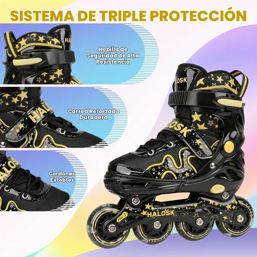 Vista 4 de Patines en línea para niñas y niños con ruedas iluminadas, patines de hoja ajustable, estrella de purpurina degradada con forro cómodo transpirable