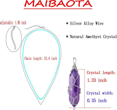 Vista 6 de MAIBAOTA Healing Crystal Stone Necklace Life of Wire Wrapped Teardrop Crystals Pendant Necklaces Natural Reiki Quartz Gemstone Jewelry for Women