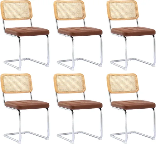 Vista 11 de KCC Juego de 2 sillas de comedor modernas de mediados de siglo, ratán de piel sintética, sillas auxiliares de comedor de cocina con patas de metal
