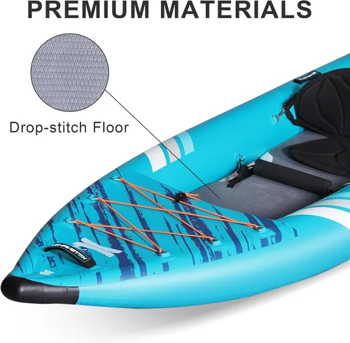 Vista 4 de Kayak inflable, kayak plegable ligero y duradero, kayak inflable, kayaks para adultos remando en ríos, lagos y aguas costeras