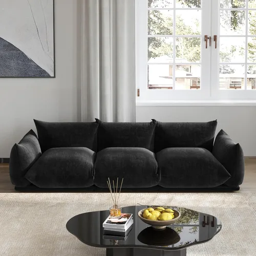 Vista 14 de Sofá de nube de asiento profundo de 77 pulgadas, moderno sofá modular de chenilla, sofá modular de 2 asientos con cojines gruesos de felpa y otomana