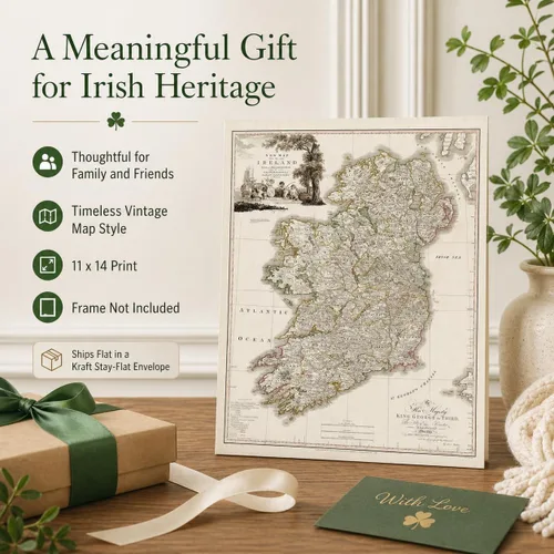 Vista 3 de Map of Ireland 1792 11x14 Unframed Poster, Antique 18th Century Irish Counties Cartography Print, Vintage Sepia Geography Art, King George III