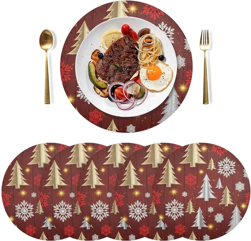 Vista 3 de Stylized Christmas Trees Table Place Mats, Non Slip Table Mats Round Washable for Kitchen Table one sizex6