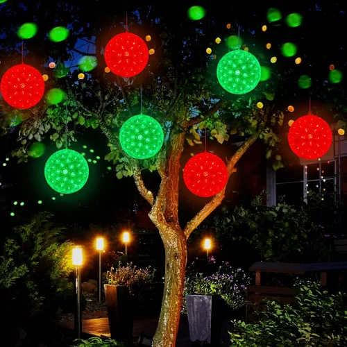 Vista 4 de Baquler 12 Adornos de Bolas de Luz Estelar de Navidad, Luces Esféricas Colgantes de 6" con 100 LED con Enchufe Apilable y Gancho en S