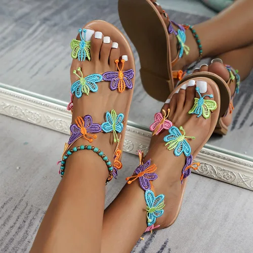 Vista 4 de Hbeylia Butterfly Flat Sandals for Women Ladies Fashion Casual Bohemia Elegant Gladiator Sandals Jewelry Toe Ring Dressy Slip On Sandals for Bride