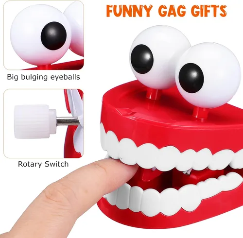 Vista 3 de Dientes parloteadores cuerda juguete: juguete de dientes que caminan con ojos LED divertidos dientes falsos de juguete de relojería dentaduras