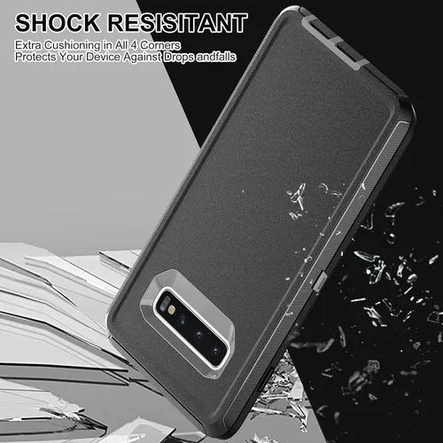 Vista 6 de Funda para Galaxy S10 Plus - Protección resistente 3 en 1 con 2 protectores de pantalla de TPU (negro/gris)
