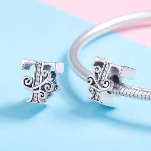 Vista 2 de Plata de ley 925 maciza con piedras cúbicas, opciones de regalo completas AZ alfabeto encantador, letras abalorios para pulseras europeas Pandora