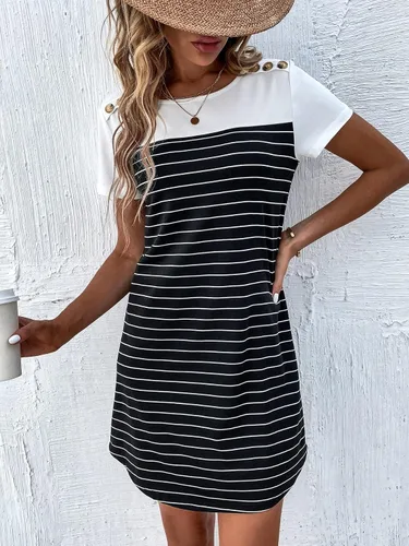 Vista 5 de SOLY HUX Women's Striped Short Sleeve Tshirt Dresses Colorblock Button Summer Dress