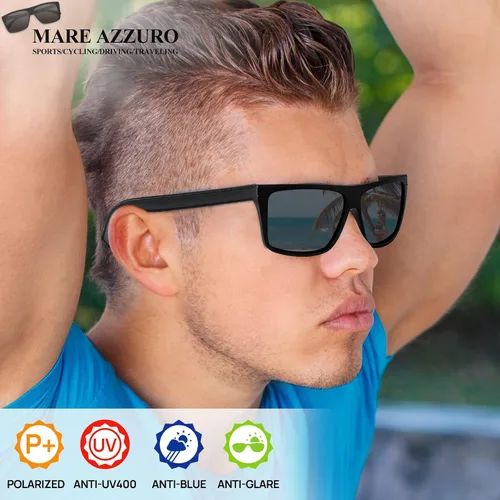 Vista 2 de MARE AZZURO Gafas de sol polarizadas de gran tamaño para mujeres y hombres, para conducir, pesca, deportes, protección UV400, para fiesta, playa, sol