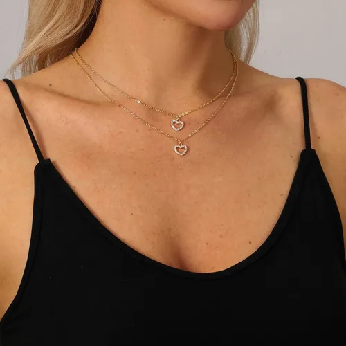Vista 3 de Gold Layered Necklace for Women 14K Gold Plated Dainty Necklace Diamond Cross Heart Pearl Snake Pendant Necklace Herringbone Paperclip Chain Choker