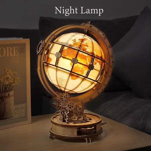 Vista 8 de ROKR Rompecabezas de madera 3D para adultos, globo iluminado con soporte, 180 piezas de rompecabezas 3D, kit de modelo LED integrado, regalos