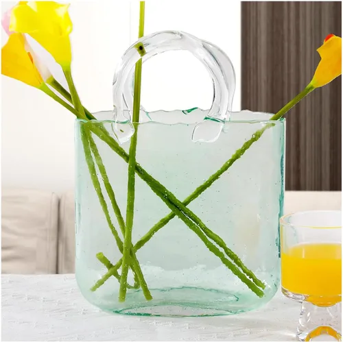 Vista 11 de Purse Vase for Flowers, Unique Flower Vase Purse Vase Flower Handbag Unique Flower Vase, Decor Glass Vase for Photo/Birthday/Home Décor,Style1-Blue