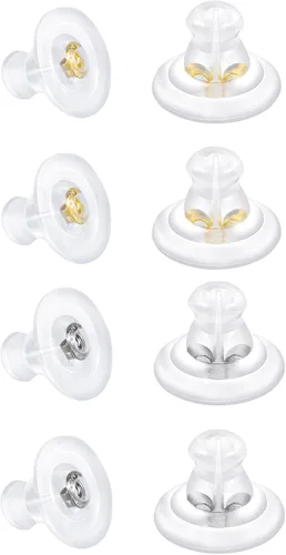 Vista 16 de Respaldos de Aretes, Respaldos de Aretes de Silicona de Oro 18K para Aretes de Botón/Orejas Caídas, Respaldos de Aretes con Cierre de Seguridad