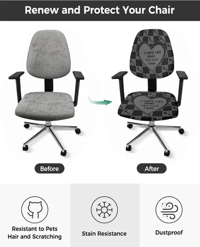 Vista 3 de Office Chair Cover Heart Design Pattern Protective Stretchable Universal Computer Chair Covers I Love You Stretch Rotating Chair Slipcover