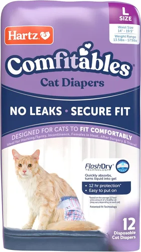 Vista 10 de Hartz Comfitables - Pañales para gatos, talla S, 16 unidades, ajuste cómodo y seguro, fácil de poner